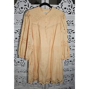 Universal Thread Women's Size 2X Orange Lace 100% Cotton Eyelet Puff Sleeve Boho